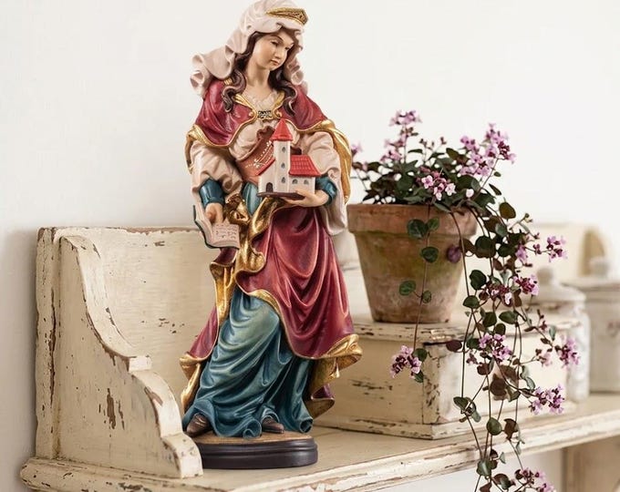 Sculpture of Saint Hedwig carved in Valgardena wood and hand-decorated, Italian artisan production, various sizes available