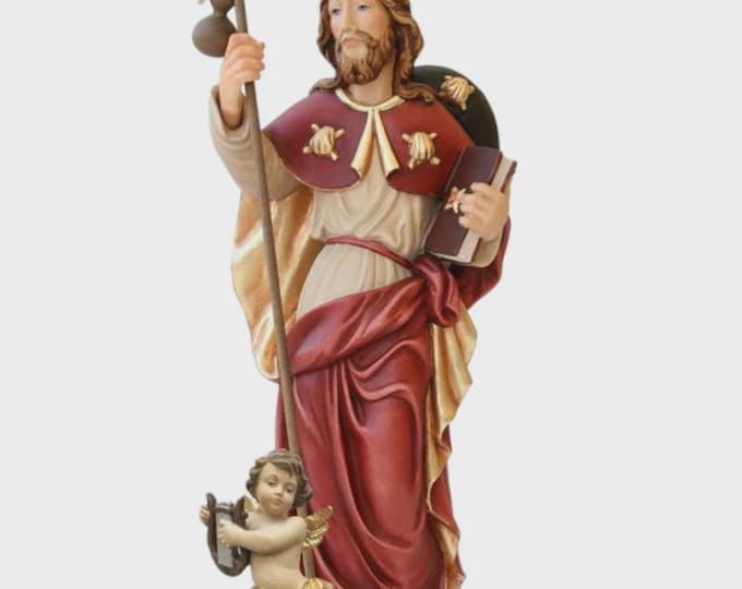 Statue of Saint Roch of Montpellier carved in Valgardena wood, hand-decorated, Italian artisan production, various sizes