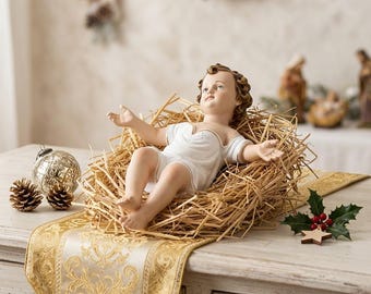 Baby Jesus statue in resin 30 cm (11.81 inches), finely hand-decorated, artisanal production, ideal for both indoor and outdoor use