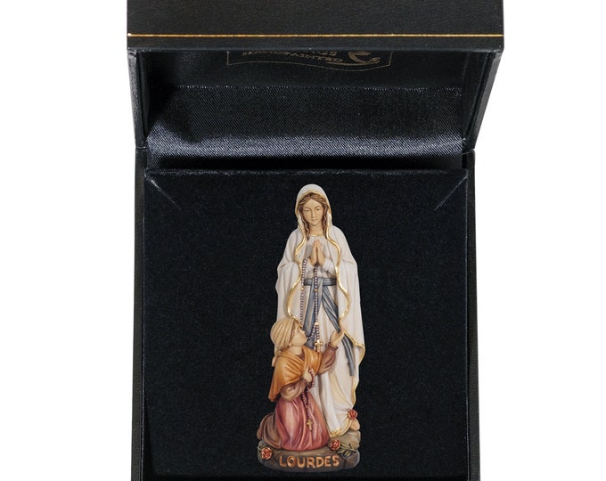 Statue of Our Lady of Lourdes with deluxe case carved in Valgardena wood and hand-decorated with Italian handicraft production