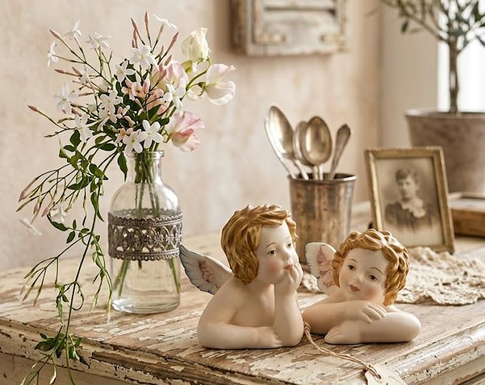 Raphael angel statues 13 cm (5.11 inches) made of alabaster powder, hand-decorated, artisanal production, made in Italy