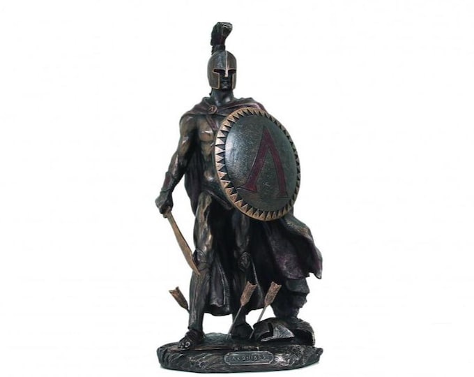 Classical sculpture of Leonidas, Greek hero, 25 cm (9.84 inches) in bronzed resin marble, handcrafted, made in Italy