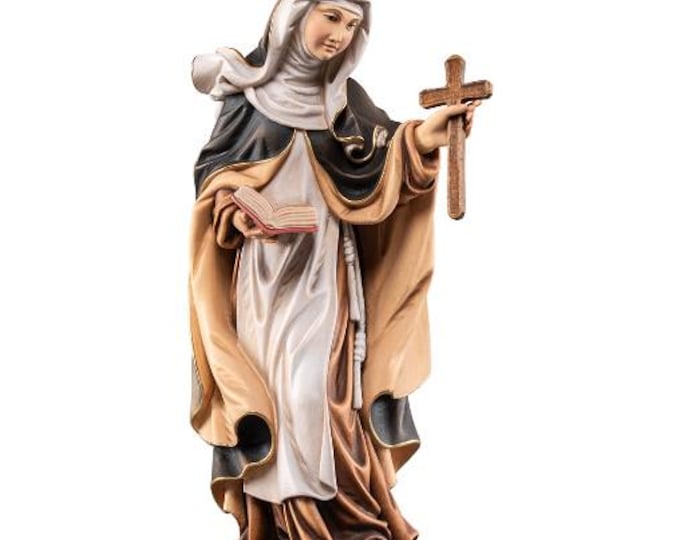 Sculpture of Saint Joan Frances de Chantal carved in Valgardena wood, hand-decorated and handcrafted in Italy.