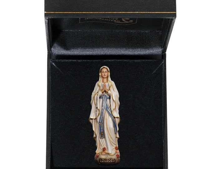 Statue of the Madonna of Lourdes with deluxe case carved in Valgardena wood and hand-decorated, of Italian artisan production