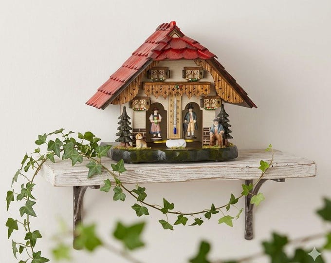 Traditional Alpine wooden weather station with 22 cm (8.66 inch) thermometer, handcrafted in Italy