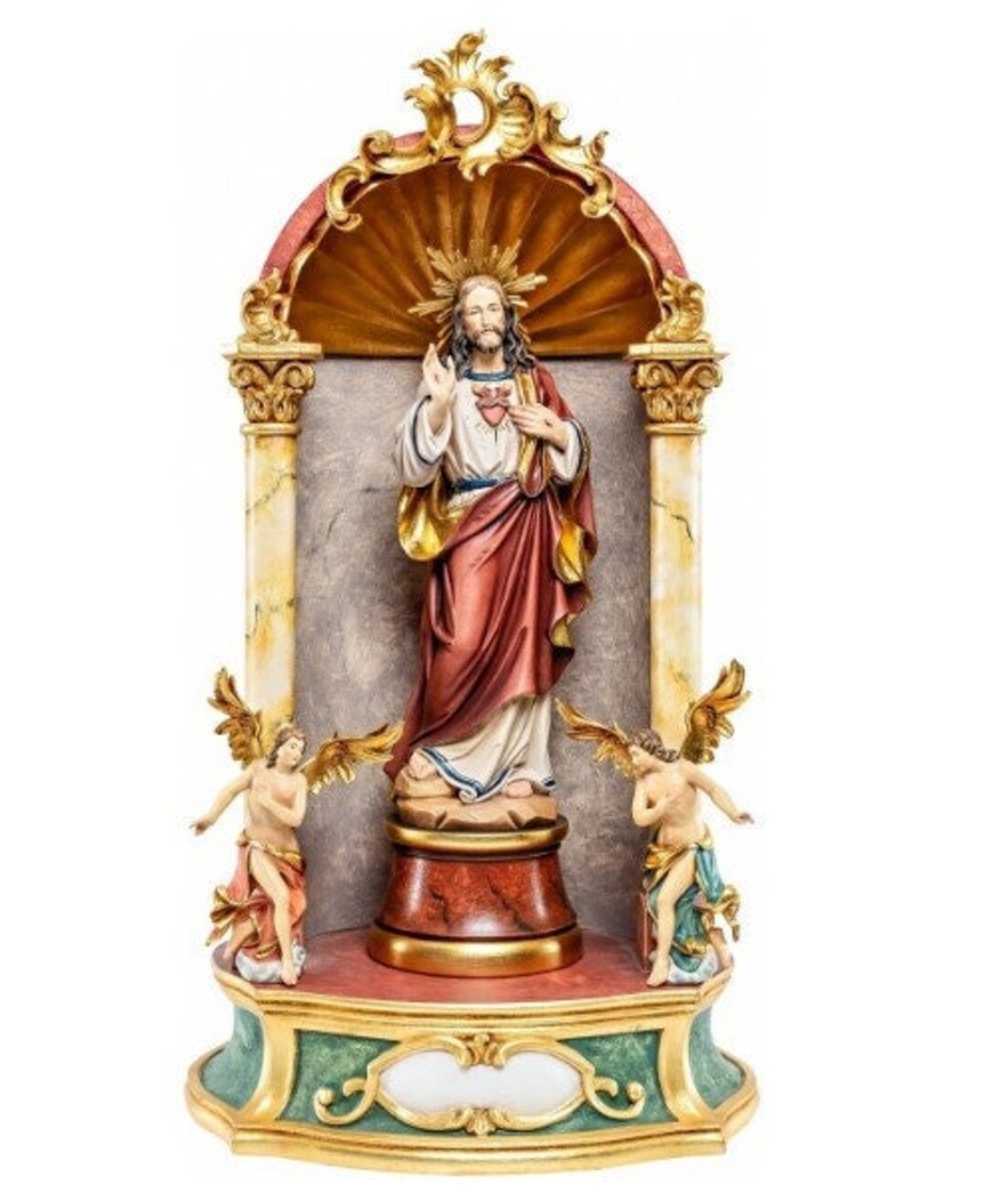 Statue of the Sacred Heart of Jesus, in a Baroque Home Altar, Carved in ...