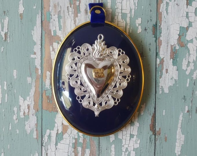 Votive heart ex voto grace received oval 15.5 x 19 cm (6.10 x 7.48 inches) of Italian artisan production