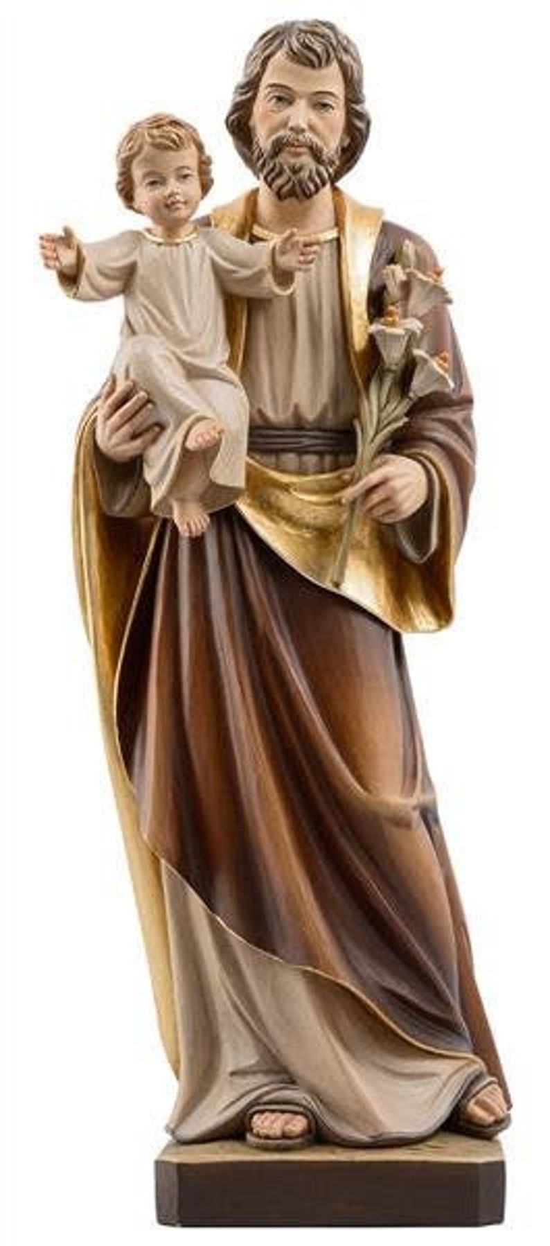 Estatua de San José con el niño Jesús tallada en madera de Val Gardena