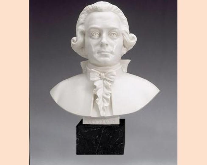 Sculpture Wolfgang Amadeus Mozart cm 28 (11.02 inches) in alabaster powder, marble base, handcrafted, made in Italy