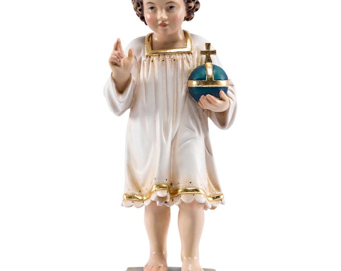 Baby Jesus sculpture statue, carved from Valgardena wood, hand-decorated, Italian artisan production, various decorations and sizes