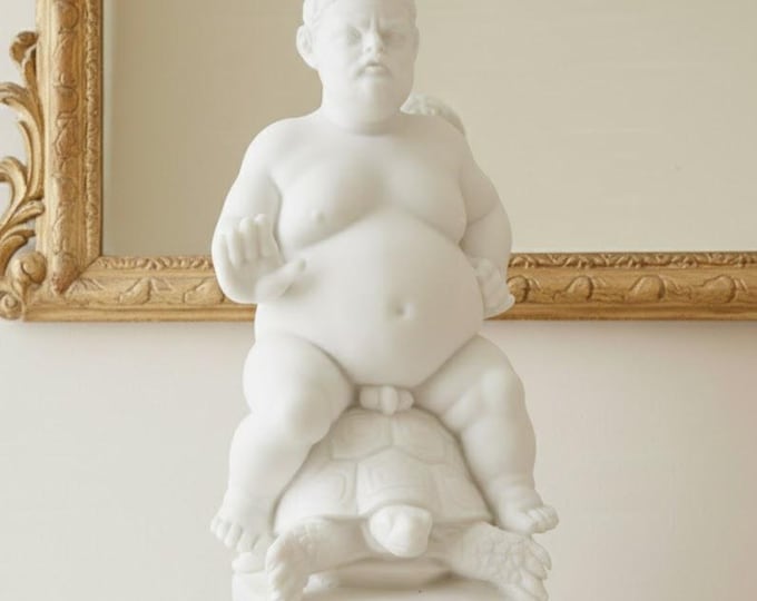 Classical sculpture "Fountain of Bacchus", 25 cm (9.84 inches) in alabaster powder, marble base, handcrafted, made in Italy