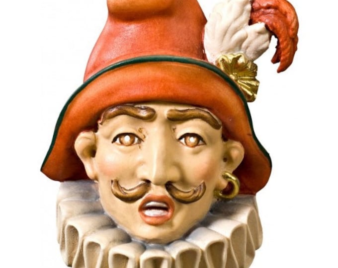 Carnival Captain mask sculpture carved in Valgardena wood, hand-decorated, of Italian artisan production
