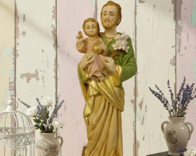 Statue of Saint Joseph 20 cm (7.87 inches) in solid resin marble decorated by hand, Italian artisan production