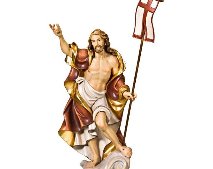 Statue of the risen Jesus Christ, carved in Valgardena wood, hand-decorated, Italian artisan production, various sizes and decorations