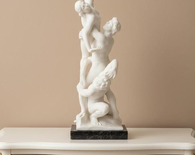 Classical sculpture "Rape of the Sabine Women by Giambologna", 42 cm (16.53 inches) alabaster powder, marble base, handcrafted, made in Italy