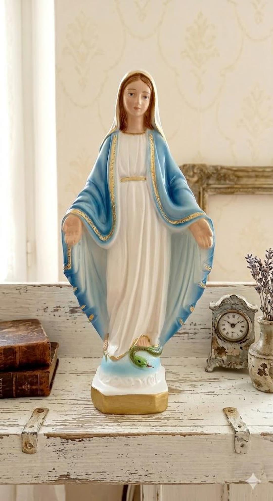 Statue of the Miraculous Madonna 22 Cm (8.66 Inches) in Plaster