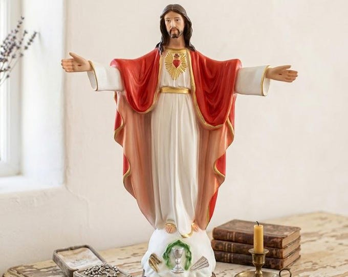 Statue of Jesus Sacred Heart cm 30 (11.81 inches) in hand-decorated resin, Italian artisan production