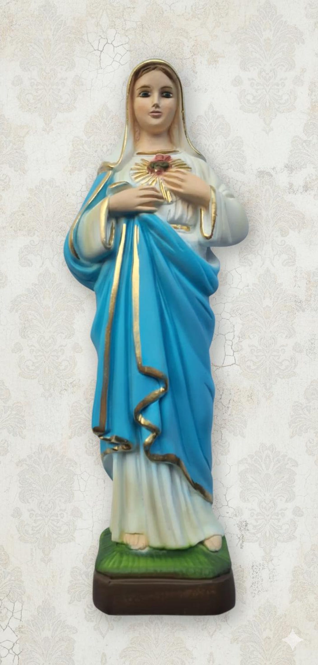 Statue of the Madonna Sacred Heart of Mary 20 Cm (7.87 Inches) in Hand ...