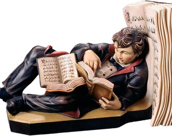 Bookend sculpture, carved in Valgardena wood and hand-decorated with Italian handicraft production