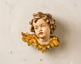 Angel sculpture, cherub, carved in Valgardena wood, hand-decorated, Italian artisan production, various sizes