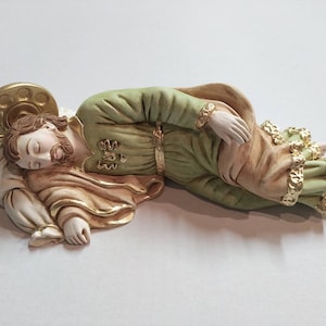Statue of St. Joseph sleeping cm 21 (8.26 inches) in marble resin decorated by hand, handcrafted in Italy