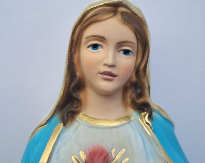 Statue of the Madonna Sacred Heart of Mary cm 28 (11.02 inches) in hand-decorated resin, Italian artisan production