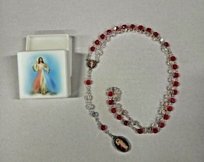 Rosary of Merciful Jesus, Divine Mercy cm 47 (18.50 inches) in half crystal with deluxe case made in Italy