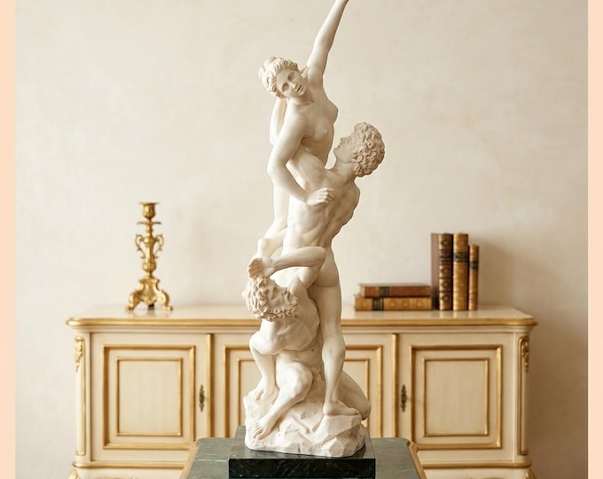 Classical sculpture "Rape of the Sabine Women by Giambologna", 50 cm (19.68 inches) alabaster powder, marble base, handcrafted, made in Italy