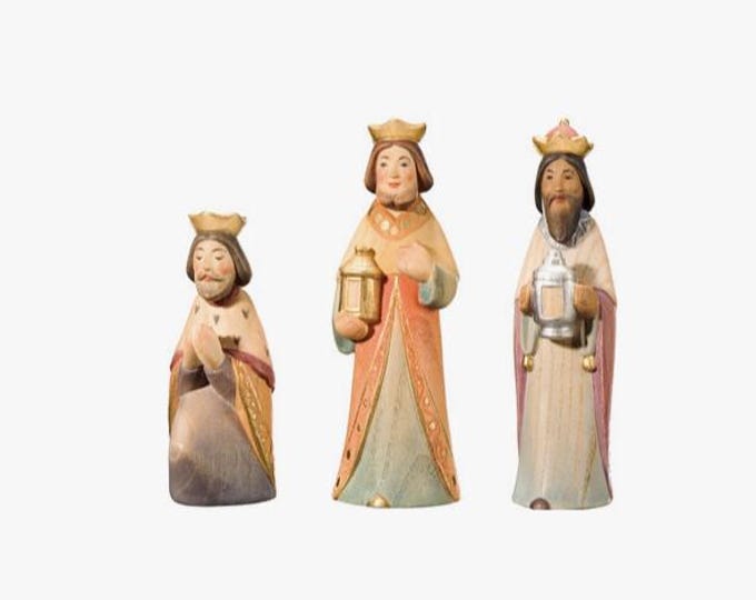 Set of Three Wise Men for 13 cm nativity scene, carved in Valgardena wood, hand-decorated, Italian artisan production