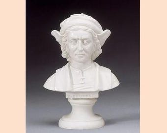 Bust sculpture of Christopher Columbus cm 16 (6.29 inches) in alabaster powder, handcrafted, made in Italy