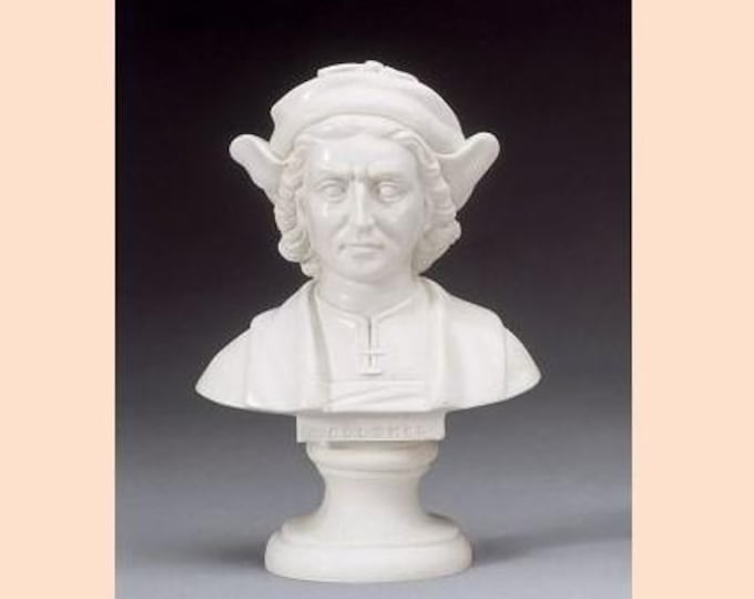 Bust sculpture of Christopher Columbus cm 16 (6.29 inches) in alabaster powder, handcrafted, made in Italy