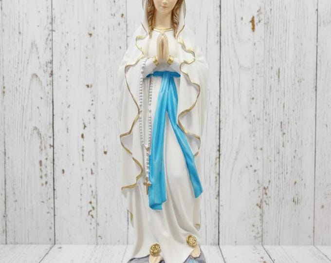 Statue of Our Lady of Lourdes 60 cm (23.62 inches) in hand-decorated marble resin, Italian artisan production