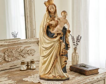 Statue de la Madonna Maria Rosa Mistica, sculptée en bois de Valgardena et décorée à la main, fabriquée en Italie