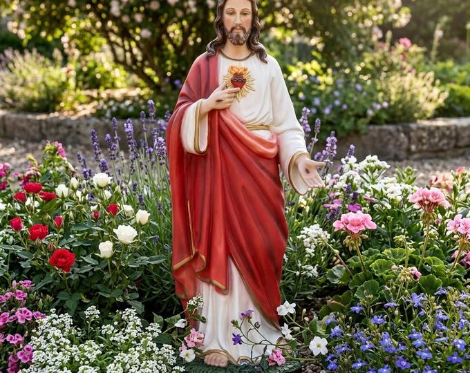 Statue of Jesus Sacred Heart 60 cm (23.62 inches) in hand-decorated resin, painted or glass eyes, handcrafted in Italy