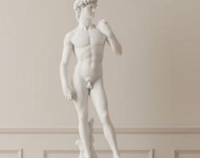 Scultura classica David di Michelangelo, cm 32 (7,08 inches) in marmo resina bianca, artigianale, made in Italy