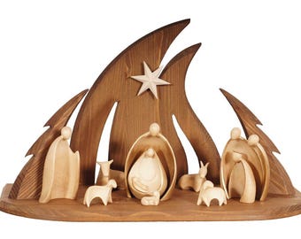 Ambiente Design complete nativity scene 11 pieces, carved in Valgardena wood, hand-decorated, various sizes, Italian artisan production