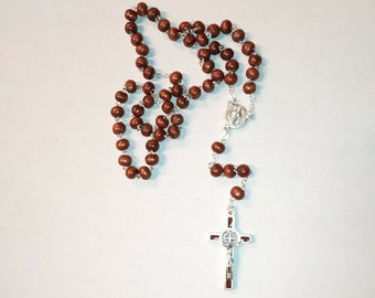 Rosary of San Benedetto da Norcia cm 41.5 in rosewood with metal cross of Italian craftsmanship