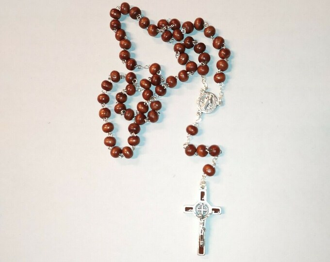 Rosary of San Benedetto da Norcia cm 41.5 in rosewood with metal cross of Italian craftsmanship