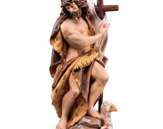 Statue of St. John the Baptist, carved in Valgardena wood and hand-decorated, Italian artisan production, various sizes