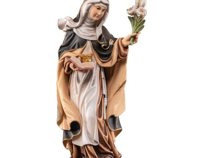 Sculpture of Saint Isabella of France carved in Valgardena wood, hand-decorated, Italian artisan production, various sizes