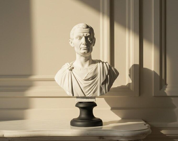Bust sculpture of Emperor Julius Caesar, 25 cm (9.84 inches), made of alabaster powder, handcrafted, made in Italy
