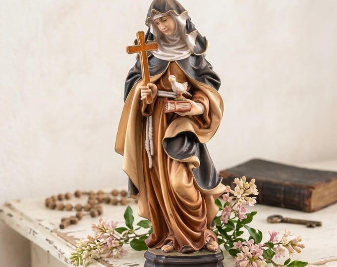 Sculpture of Santa Maria Crescentia Höss carved in Valgardena wood, hand-decorated, artisanal Italian production