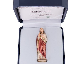 Statue of the Sacred Heart of Jesus with deluxe case carved in Valgardena wood and hand-decorated with Italian craftsmanship