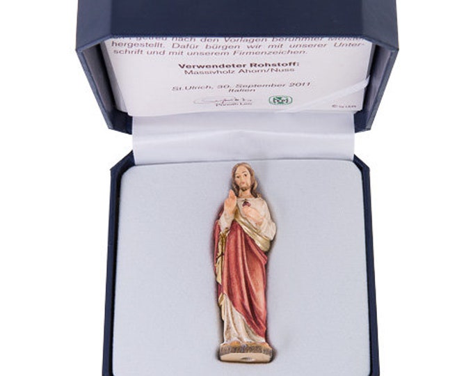 Statue of the Sacred Heart of Jesus with deluxe case carved in Valgardena wood and hand-decorated with Italian craftsmanship