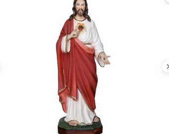 Statue of Jesus Sacred Heart cm 60 (23.62 inch) in hand-decorated resin, painted or glass eyes, handcrafted in Italy