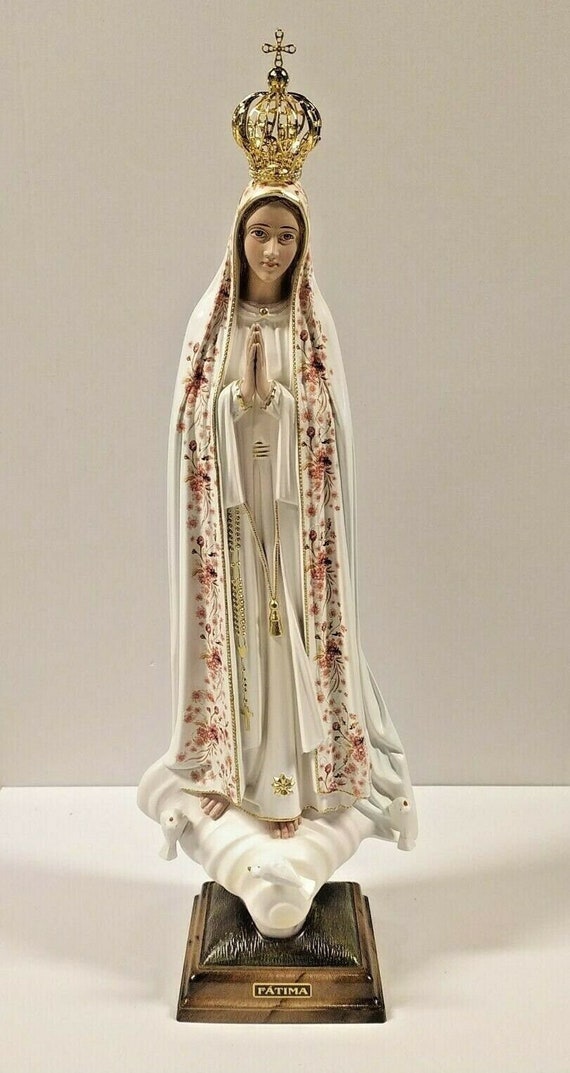 Statua Madonna Di Fatima In Vetroresina Cm 61, Decorata A Mano, Con Occhi In Vetro - Produzione Artigianale Portoghese