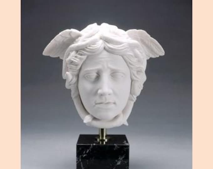 Classic sculpture "Head of Medusa", cm 38 (14.96 inches) in alabaster powder, marble base, handcrafted, made in Italy