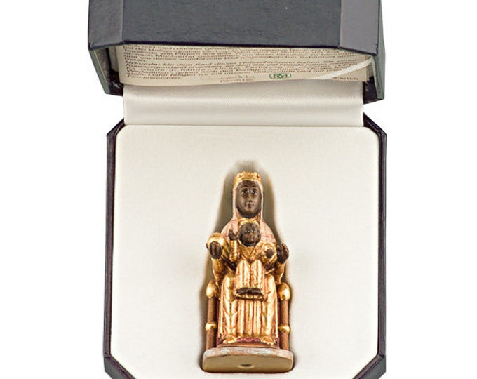 Madonna of Montserrat statue with deluxe case carved in Valgardena wood and hand decorated, Italian artisan production