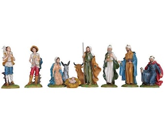 Complete nativity scene cm 30 (11,81 inches) composed of 11 pieces in hand-decorated resin of Italian craftsmanship