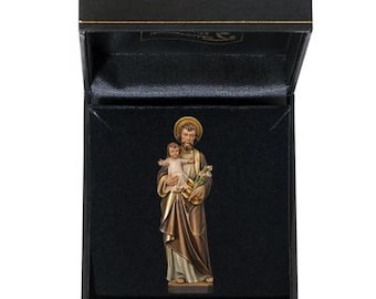 Statue of St. Joseph with deluxe case carved in Valgardena wood decorated by hand of Italian artisan production